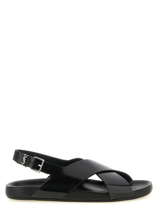 Saint Laurent Black Calfskin Flat Sandals