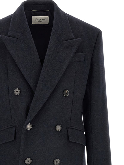 Saint Laurent Blue Wool Coat