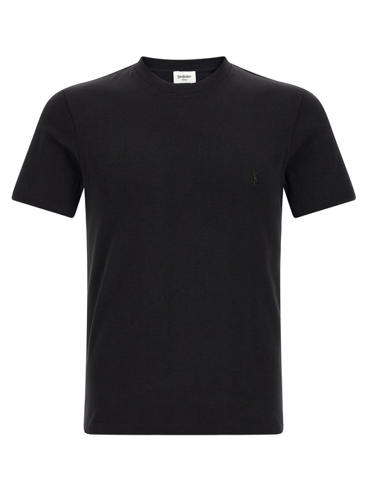 T-Shirt by Saint Laurent for men in cotton black features a plush silhouette, showcasing a sophisticated and short-sleeve for a truly plush finish.