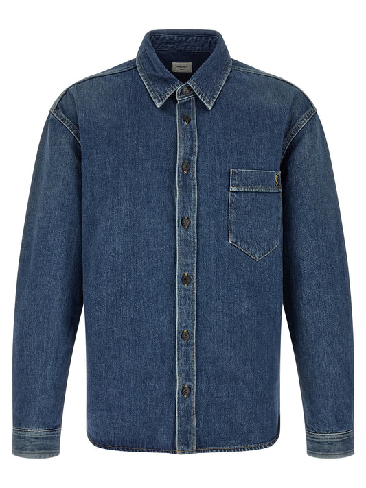 Shirt by Saint Laurent for men in denim cotton blue features an polished silhouette, showcasing a sophisticated and detail for a truly polished finish.