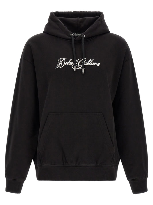 Sweatshirt by Dolce & Gabbana for men in cotton black showcases a slouchy chic silhouette, artfully detailed with a slouchy chic and for a slouchy chic finish.
