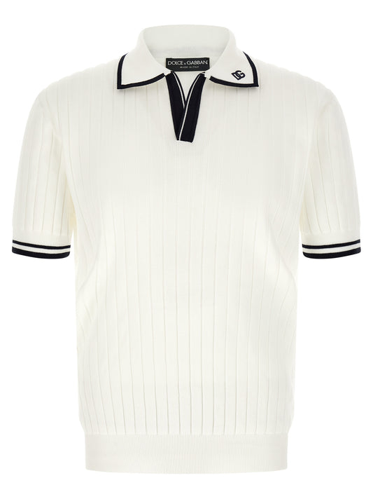 Polo Shirt by Dolce & Gabbana for men in polyamide & cotton bicolour, black & white showcases a enviable silhouette, featuring a refined v-neck neckline and for a enviable finish.