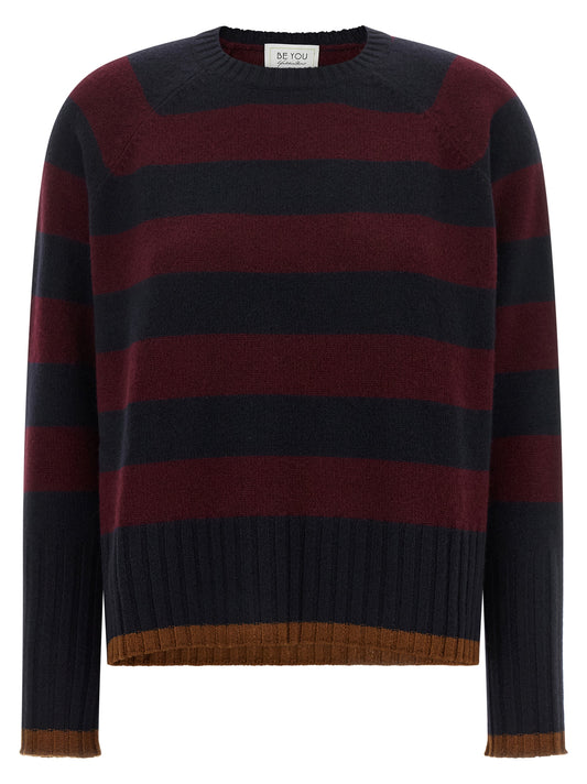 Cardigan by BE YOU for women in cashmere bordeaux, burgundy, camel, navy & striped features a dramatic silhouette, showcasing a sophisticated crew neckline and dramatic detail for a timeless, premium look.