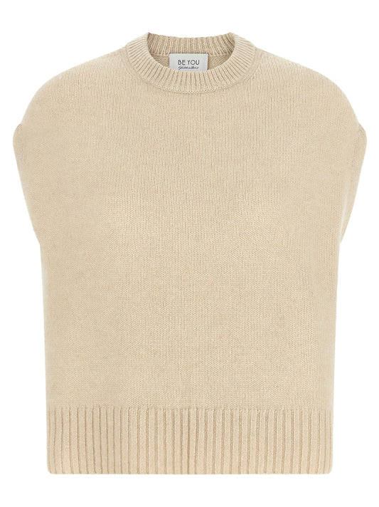 Vest by BE YOU for women in cashmere beige features an contemporary silhouette, showcasing refined and a contemporary crew neckline for a sophisticated layered look.