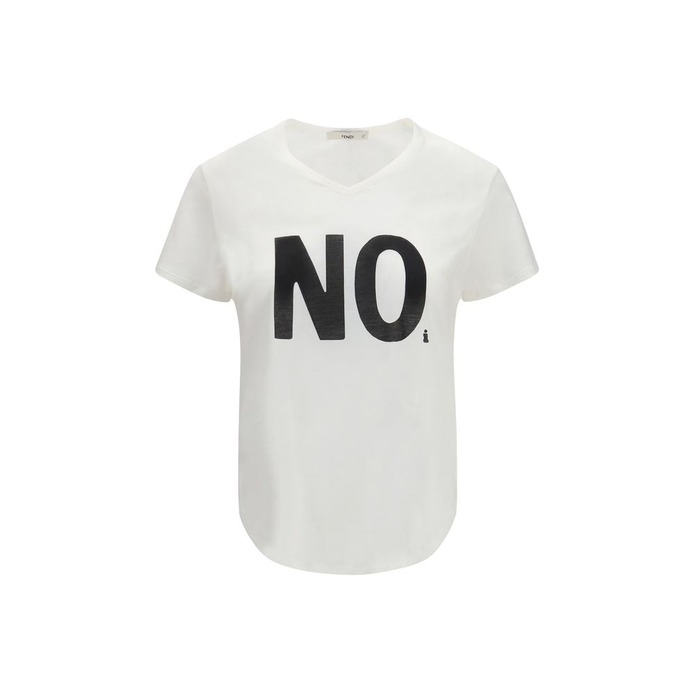 Fendi Mirella Women's Regular Fit Short-Sleeve V Neck Organic Cotton T-Shirt - Black White Print