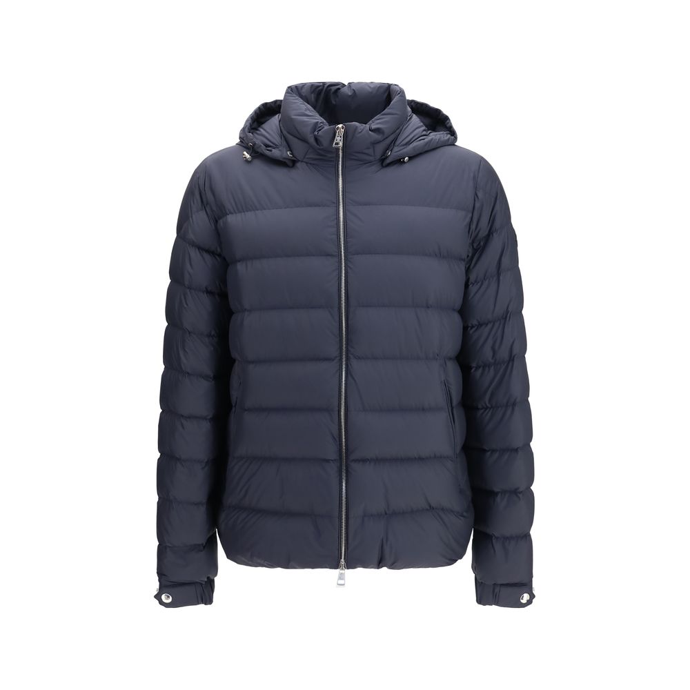Moncler Men's Lightweight Goose Down Polyester Nylon Leather & Goose-Down Hooded Puffer Jacket - Blue