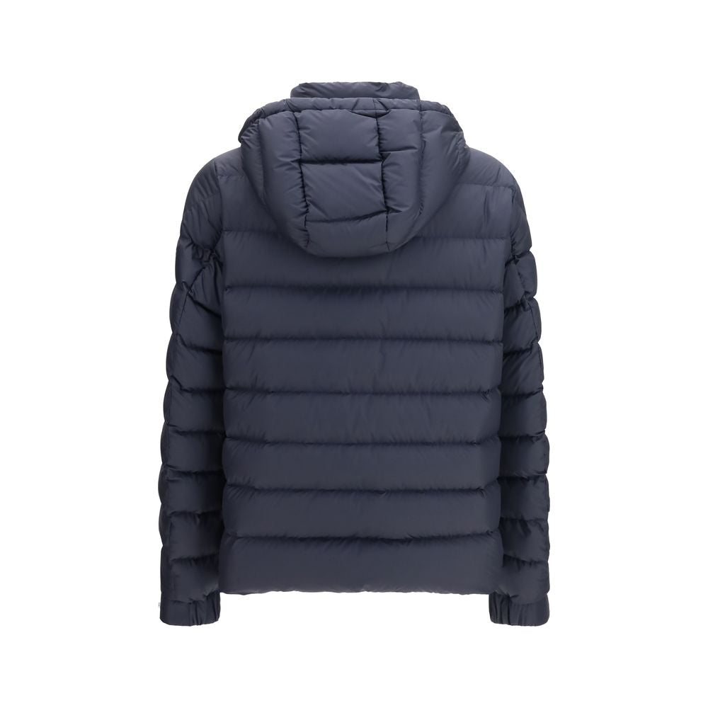 Moncler Men's Lightweight Goose Down Polyester Nylon Leather & Goose-Down Hooded Puffer Jacket - Blue