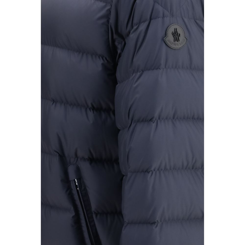 Moncler Men's Lightweight Goose Down Polyester Nylon Leather & Goose-Down Hooded Puffer Jacket - Blue