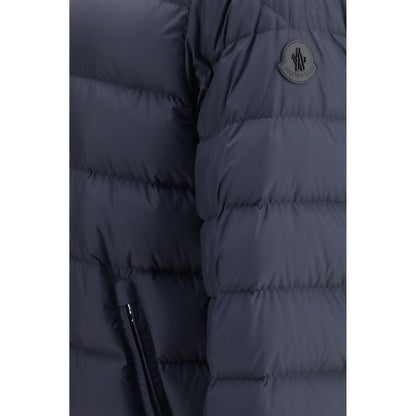 Moncler Men's Lightweight Goose Down Polyester Nylon Leather & Goose-Down Hooded Puffer Jacket - Blue