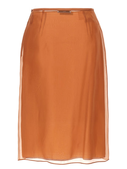 Prada Brown Silk Midi Skirt