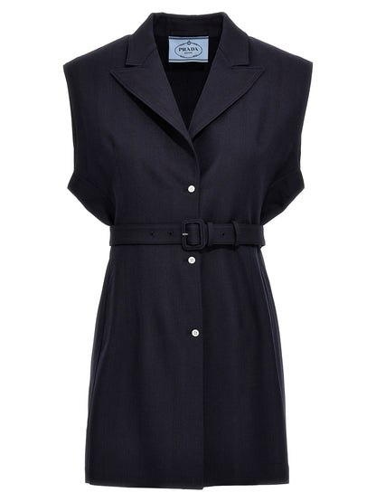 Prada Blue Virgin Wool Sleeveless Jacket