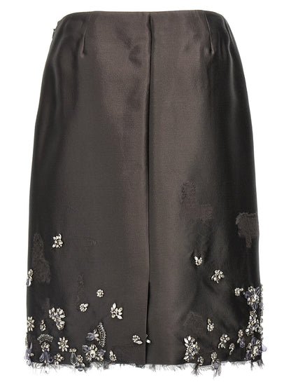 Prada Gray Silk Midi Skirt