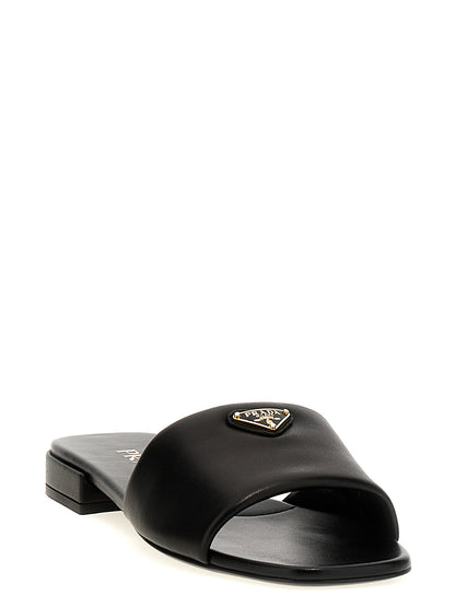 Prada Black Lamb Leather Slides