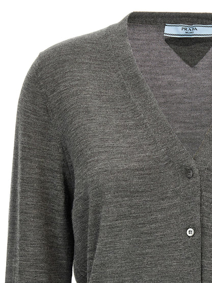 Prada Gray Virgin Wool Cardigan