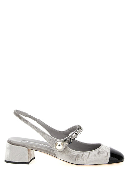 Miu Miu Silver Calfskin Mid Heel Pumps