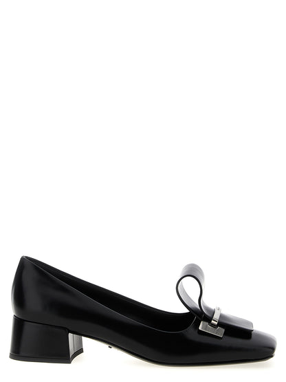 Prada Black Calfskin Mid Heel Pumps