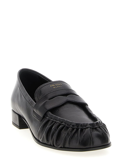 Prada Black Buffalo Leather Slip-On Loafers