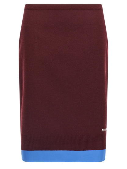 Miu Miu Bordeaux Virgin Wool Midi Skirt