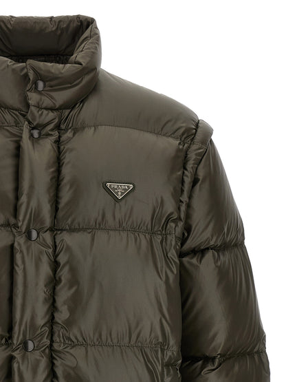 Prada Gray Recycled Polyamide Full-Length Jacket
