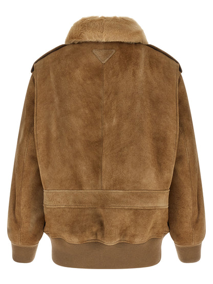 Prada Beige Lamb Leather Bomber