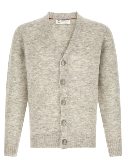 Brunello Cucinelli Gray Alpaca Leather Cardigan