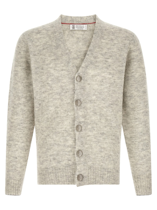 Brunello Cucinelli Gray Alpaca Leather Cardigan