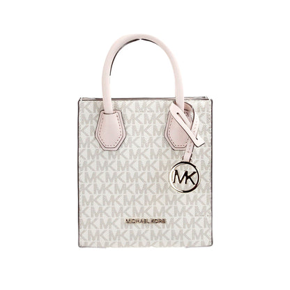 Compact 2-in-1 Shoulder & Crossbody Bag by Michael Kors for women in faux leather & canvas beige, gold, powder-pink & patterned showcases a enviable silhouette, artfully detailed with a secure magnetic, organized , and versatile crossbody-strap, shoulder-strap, detachable-strap & handle for a enviable look.