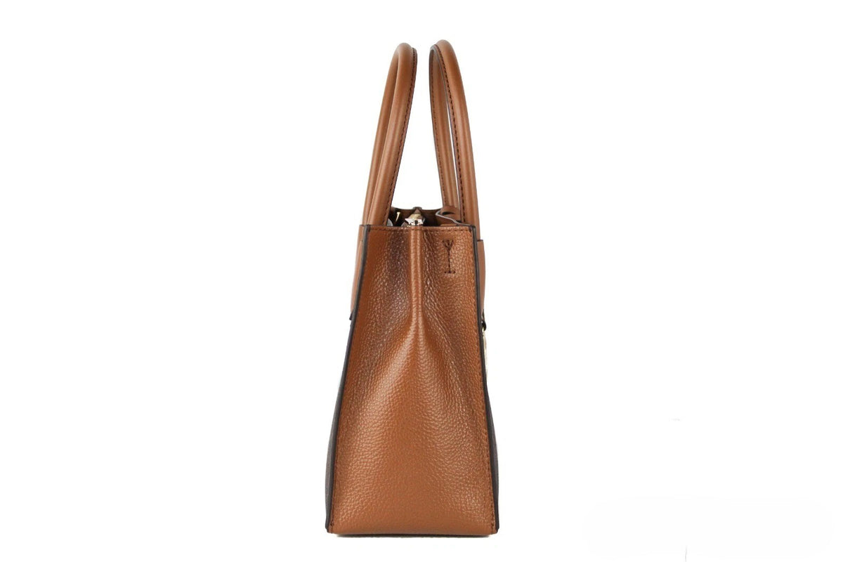 Medium Crossbody Handbag by Michael Kors for women in leather brown, gold & patterned features a transformative elegance silhouette, showcasing a secure , organized , and versatile crossbody-strap, handle & detachable-strap for a transformative elegance look.