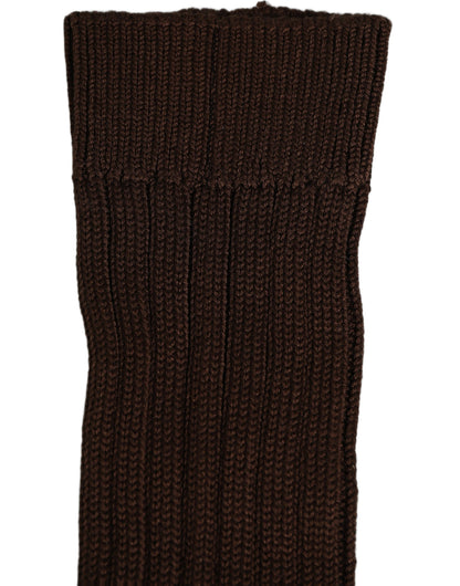 Socks by Dolce & Gabbana for women in nylon cotton & calf leather brown features a snug silhouette, artfully capturing the essence of the snug Women's Nylon Cotton & Calf Leather Socks design for a sophisticated look.