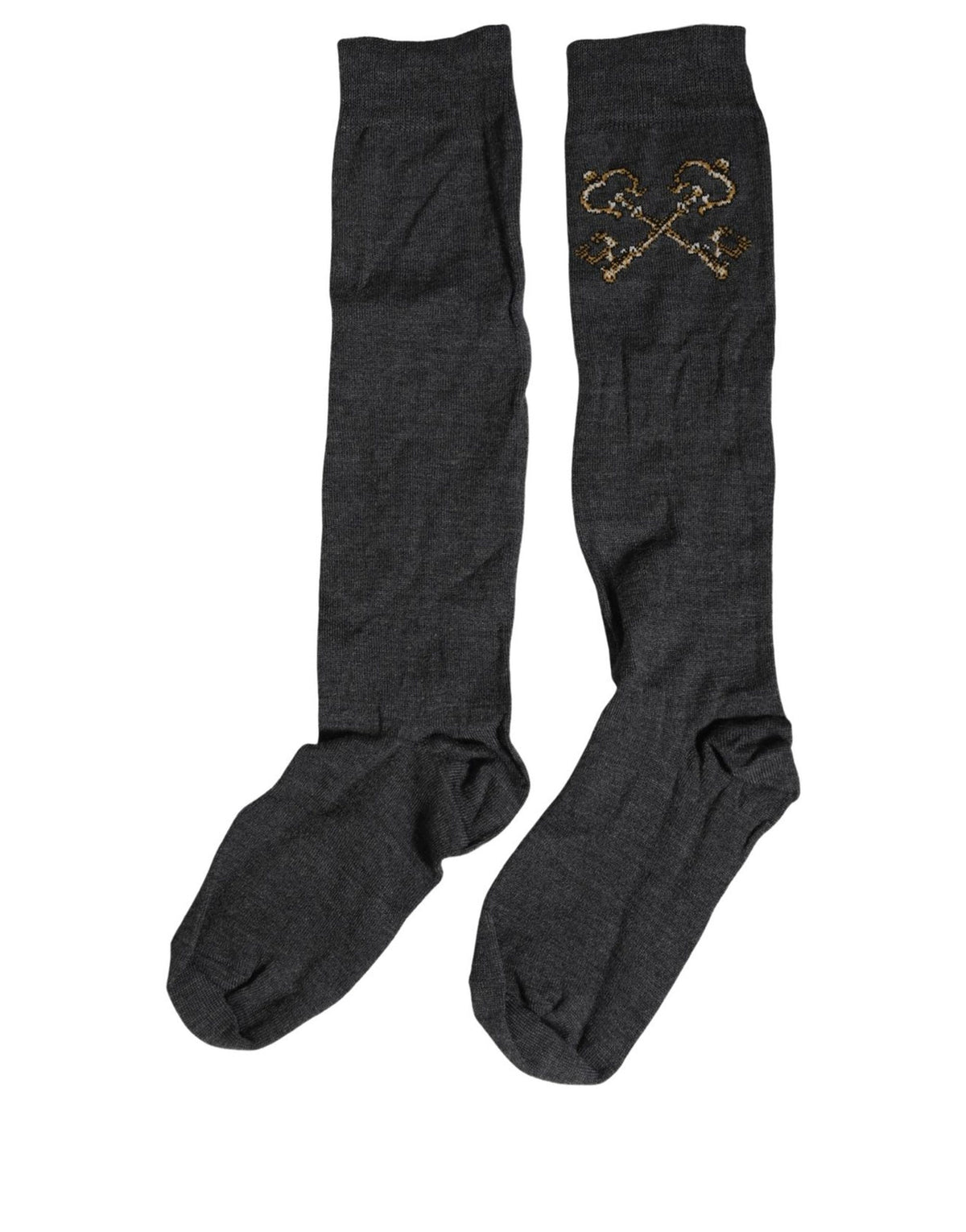 Dolce & Gabbana Women's Nylon Calf Leather & Virgin Wool Socks - Dark Gray Gold