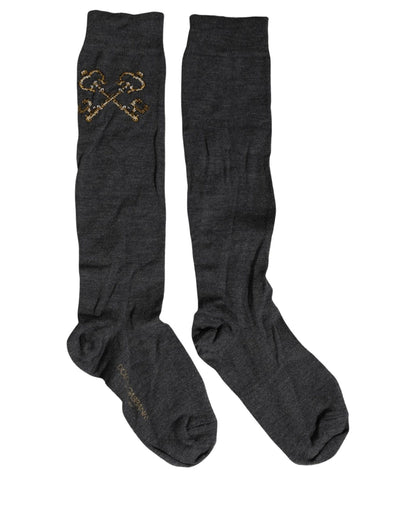 Dolce & Gabbana Women's Nylon Calf Leather & Virgin Wool Socks - Dark Gray Gold