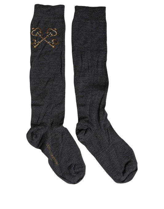 Dolce & Gabbana Women's Nylon Calf Leather & Virgin Wool Socks - Dark Gray Gold