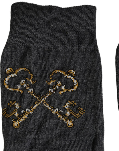 Dolce & Gabbana Women's Nylon Calf Leather & Virgin Wool Socks - Dark Gray Gold