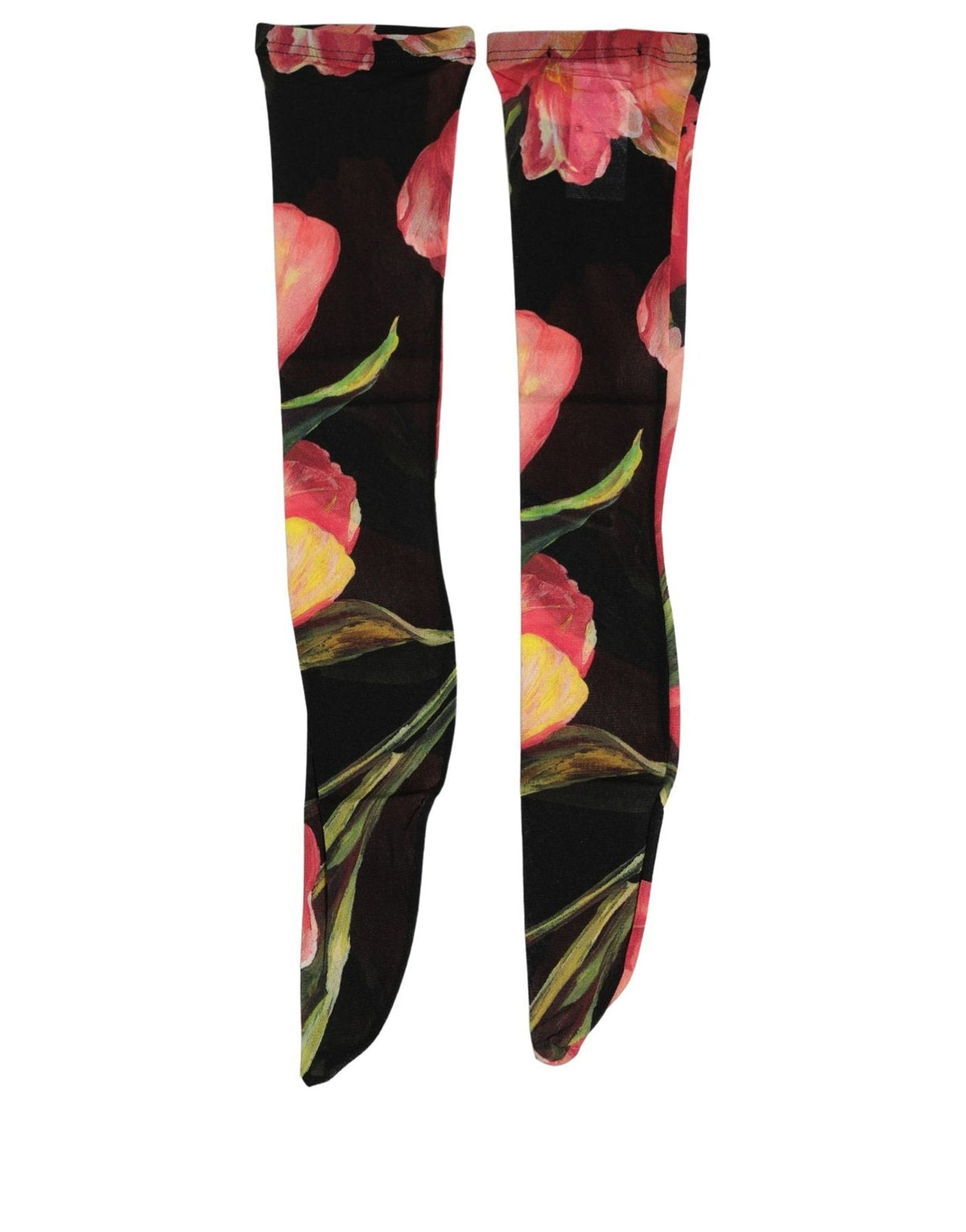 Dolce & Gabbana Women's Calf Leather & Nylon Socks - Black Multicolor Pink Floral Print