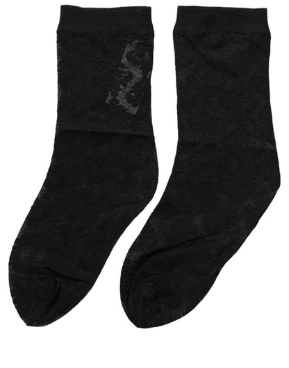 Socks by Dolce & Gabbana for women in stretch nylon mesh & calf leather black, patterned & floral features an stylish silhouette, showcasing the stylish design of this Women's Stretch Nylon Mesh & Calf Leather Socks with a stylish finish.