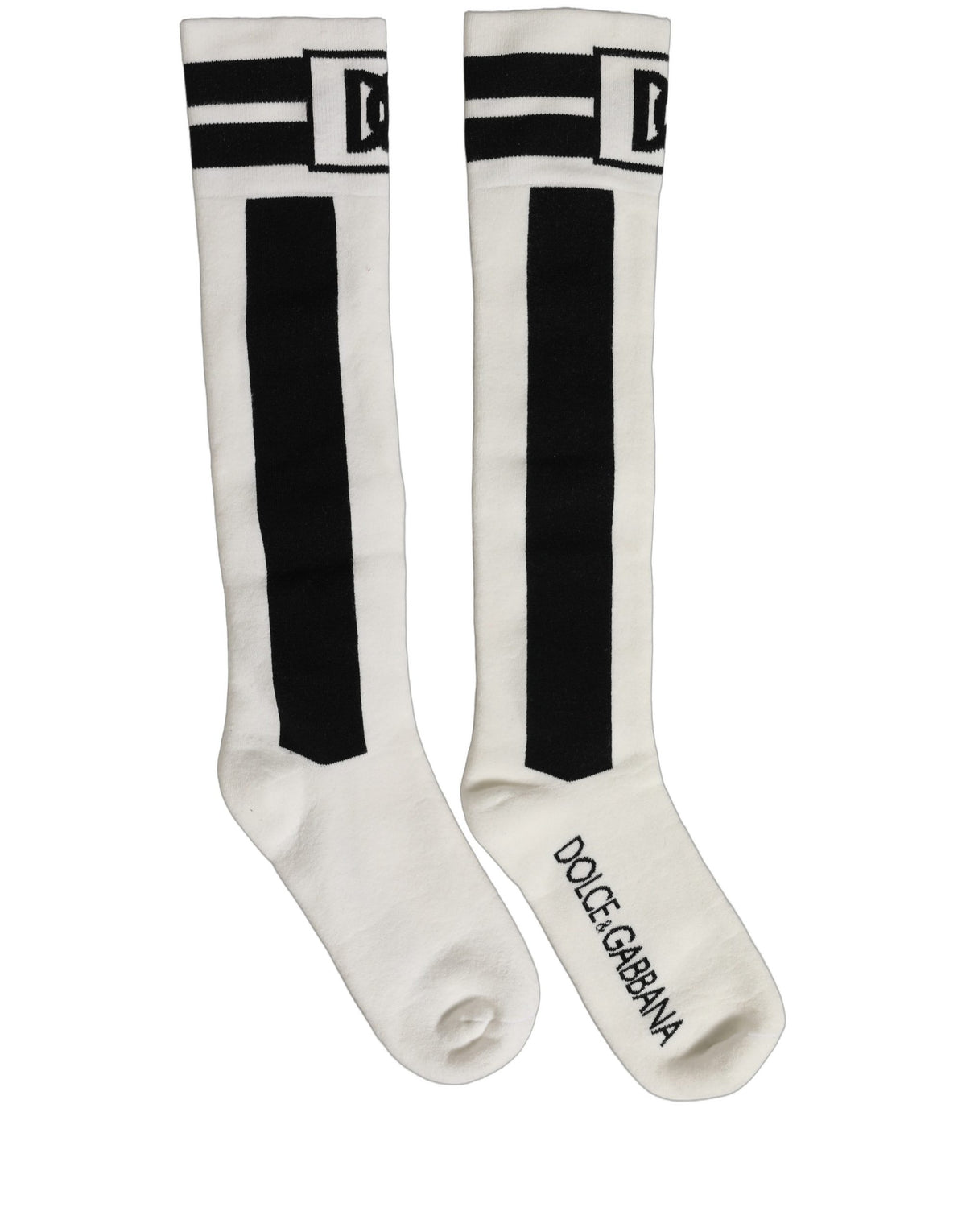 Socks by Dolce & Gabbana for women in nylon cotton black, white & striped features a nuanced silhouette, showcasing the nuanced Women's Nylon Cotton Socks design with a refined, premium finish.