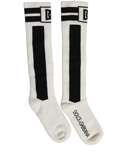 Socks by Dolce & Gabbana for women in nylon cotton black, white & striped features an stylish silhouette, showcasing the stylish design of this Women's Nylon Cotton Socks with a stylish finish.
