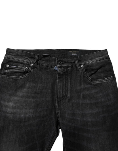 Dolce & Gabbana Dark Gray Washed Cotton Skinny Men Denim Jeans