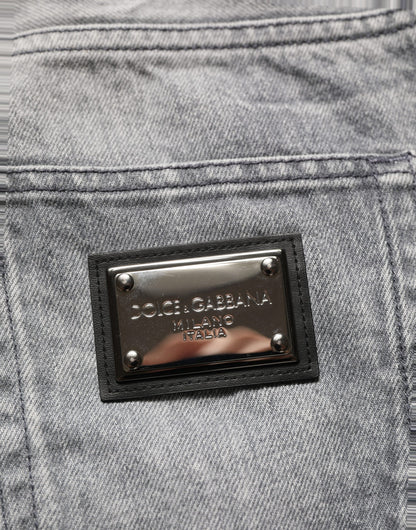 Jeans by Dolce & Gabbana for men in denim cotton gray & signature presents a tailored silhouette, showcasing a tailored straight-leg and long cut with a refined for a truly tailored aesthetic.