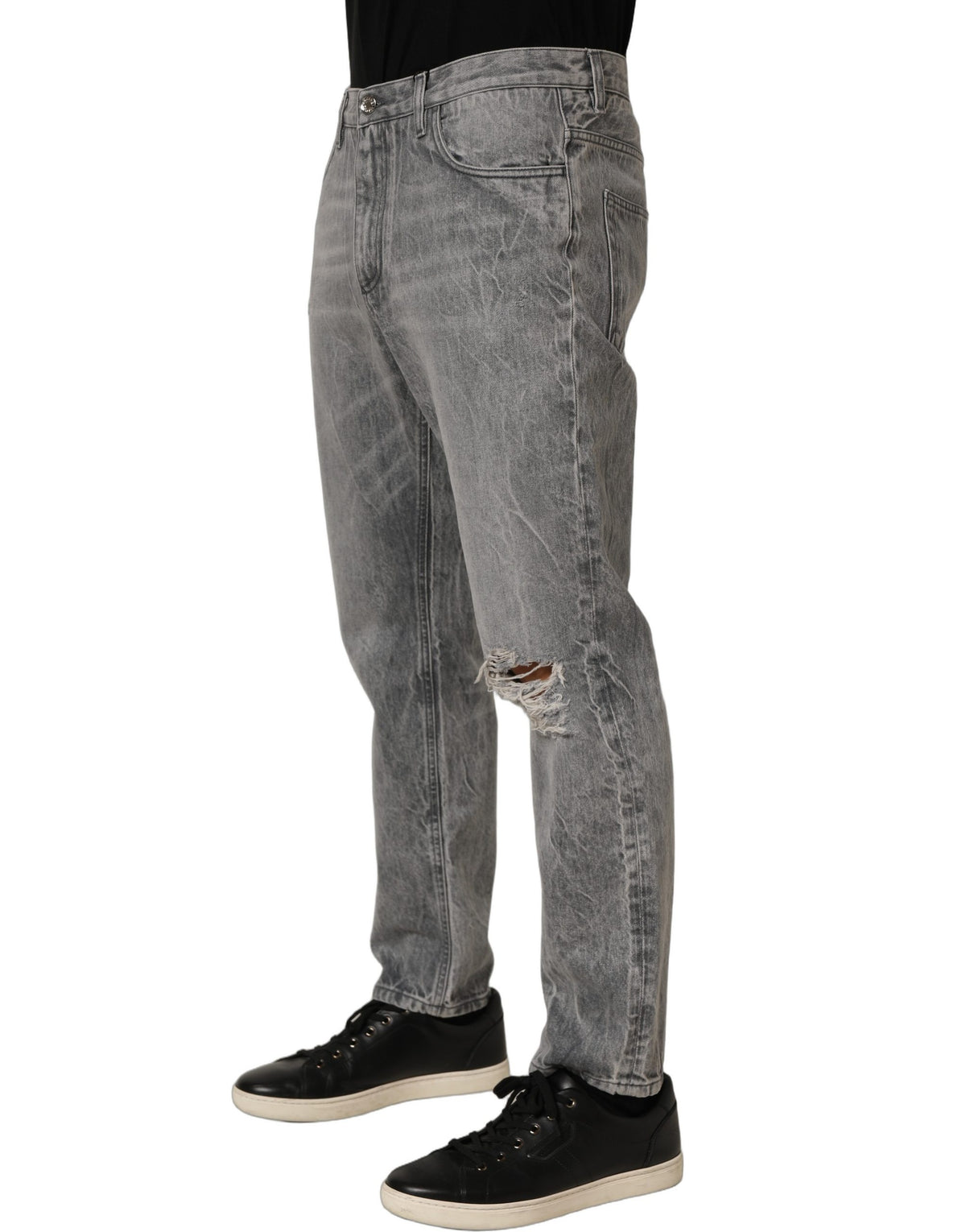 Jeans by Dolce & Gabbana for men in denim cotton gray & signature features a refined silhouette with a refined straight-leg, defined by a and a refined long for a refined finish.