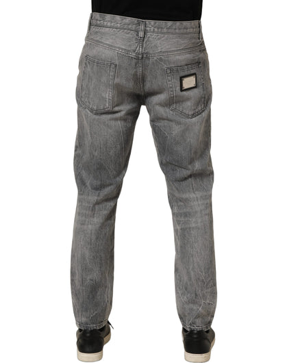 Jeans by Dolce & Gabbana for men in denim cotton gray & signature features an refined tailoring silhouette, showcasing a premium straight-leg with a and long cut for a refined tailoring look.
