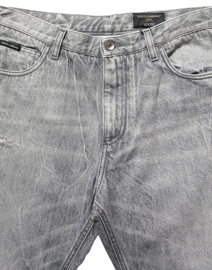 Jeans by Dolce & Gabbana for men in denim cotton gray & signature presents a tailored silhouette, showcasing a tailored straight-leg and long cut with a refined for a truly tailored aesthetic.