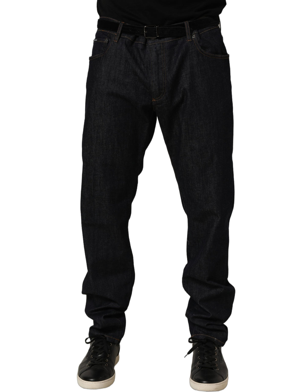 Jeans by Dolce & Gabbana for men in stretch denim cotton dark-gray & signature features a polished silhouette with a polished skinny & slim, reaching a polished long and finished with a polished .