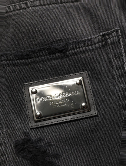 Jeans by Dolce & Gabbana for men in distressed cotton denim dark-gray & signature features an sophisticated and flared, relaxed-fit, wide & oversized with a precise long, creating a sophisticated and sophisticated silhouette.