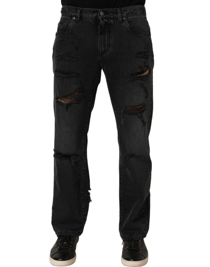 Dolce & Gabbana Dark Gray Cotton Ripped Men Denim Jeans