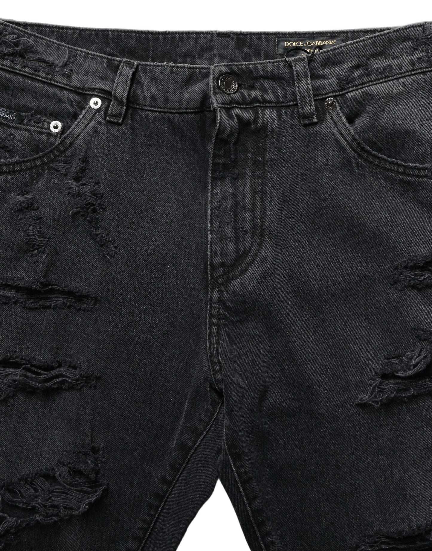 Dolce & Gabbana Dark Gray Cotton Ripped Men Denim Jeans