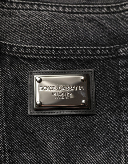 Jeans by Dolce & Gabbana for men in denim cotton dark-gray & signature presents a refined pantology silhouette, artfully defined by a refined pantology relaxed-fit & wide, long, and a sophisticated .