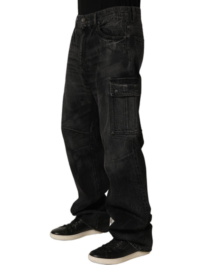 Jeans by Dolce & Gabbana for men in denim cotton dark-gray & signature features an refined tailoring silhouette, showcasing a premium relaxed-fit & wide with a and long cut for a refined tailoring look.