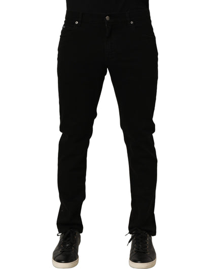 Jeans by Dolce & Gabbana for men in stretch denim cotton black & signature features a refined silhouette with a refined skinny & regular-fit, defined by a mid rise and a refined long for a refined finish.