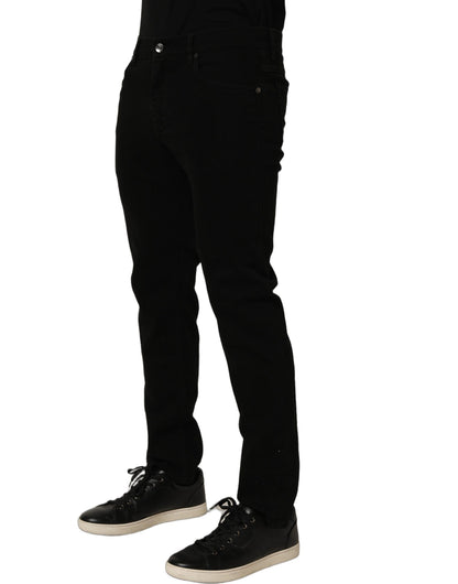 Jeans by Dolce & Gabbana for men in stretch denim cotton black & signature features an sophisticated mid rise and skinny & regular-fit with a precise long, creating a sophisticated and sophisticated silhouette.